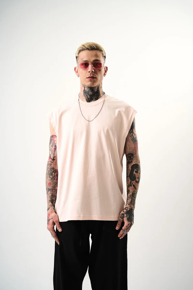 RESPIRE Men's Basic Sleeveless Oversize T-Shirt, Pink