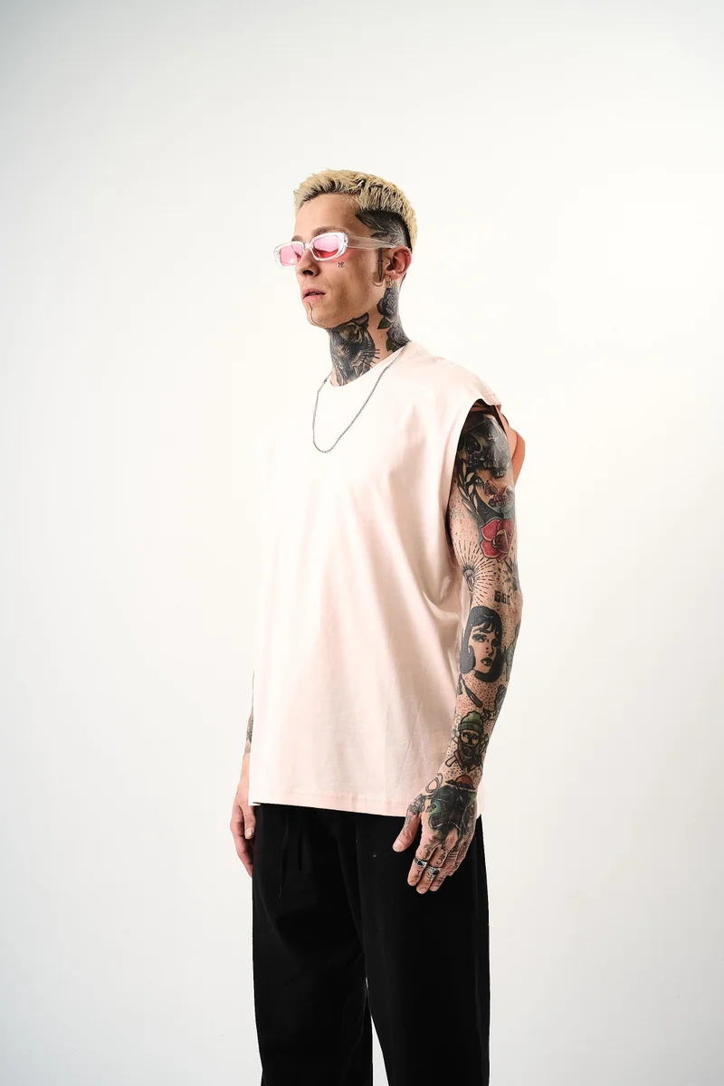 RESPIRE Men's Basic Sleeveless Oversize T-Shirt, Pink
