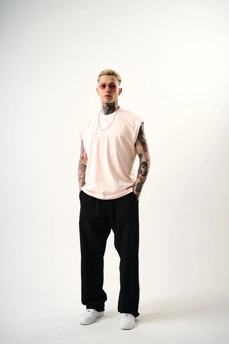 RESPIRE Men's Basic Sleeveless Oversize T-Shirt, Pink