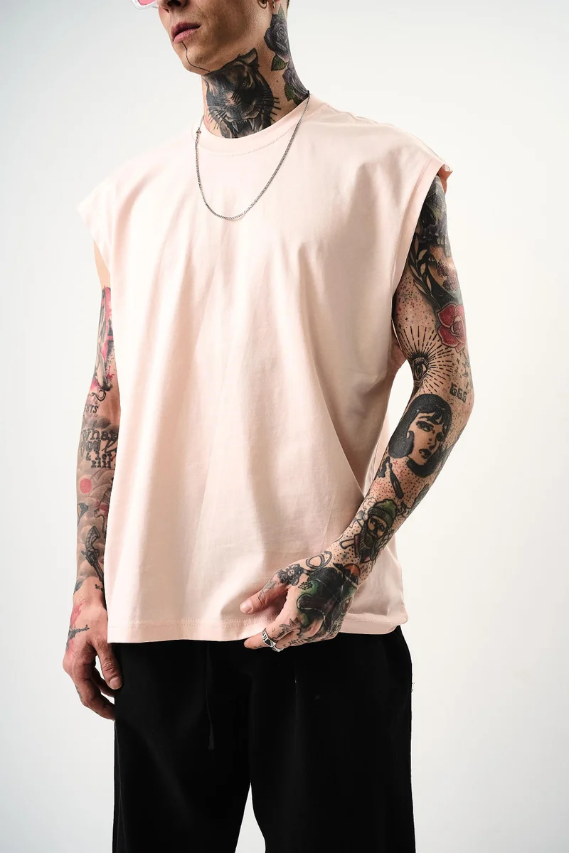 RESPIRE Men's Basic Sleeveless Oversize T-Shirt, Pink