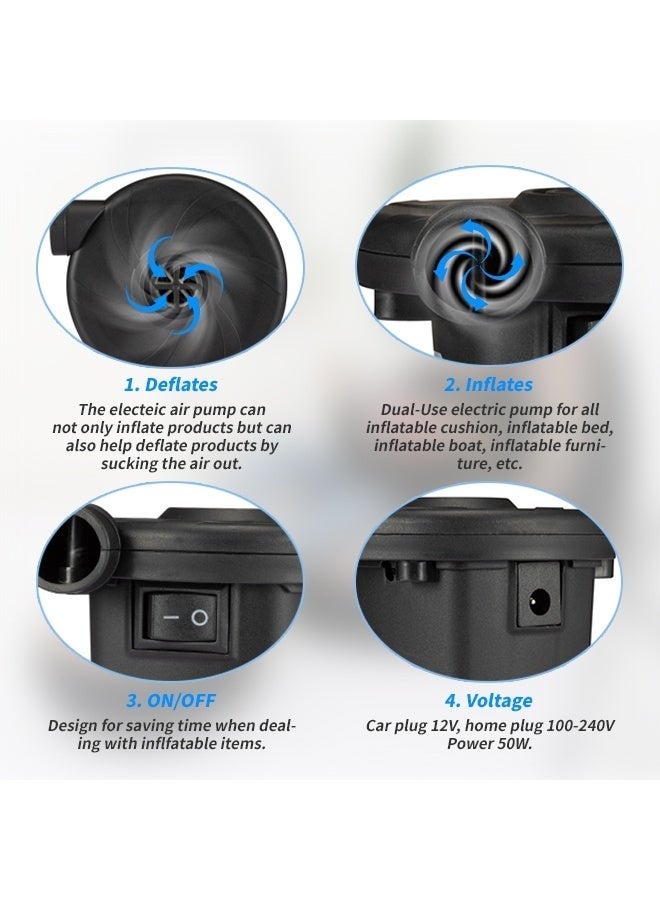 شاو تشن منفاخ هواء كهربائي محمول 2 في 1، مرتبة، مضخة هواء، أريكة كسولة قابلة للنفخ، مضخة شفط سريعة النفخ، مناسبة للتخييم، حمامات السباحة، كرة اليوغا، حلقة سباحة، أريكة قابلة للنفخ. - Image 3