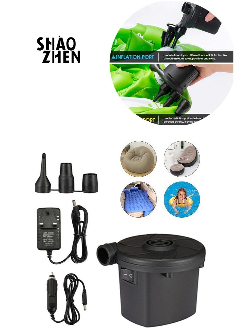 شاو تشن منفاخ هواء كهربائي محمول 2 في 1، مرتبة، مضخة هواء، أريكة كسولة قابلة للنفخ، مضخة شفط سريعة النفخ، مناسبة للتخييم، حمامات السباحة، كرة اليوغا، حلقة سباحة، أريكة قابلة للنفخ. - Image 1