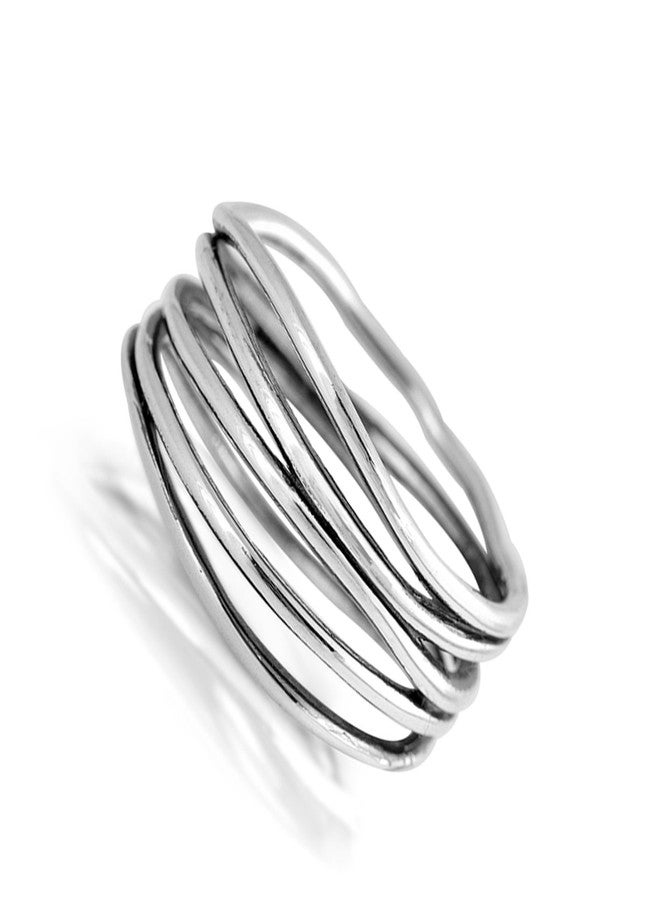 ساك سلفر خاتم زفاف عريض بتصميم عقدة مكدسة مؤكسدة، جديد، فضة إسترليني عيار 925، مفتوح، مقاس 12 - Image 2