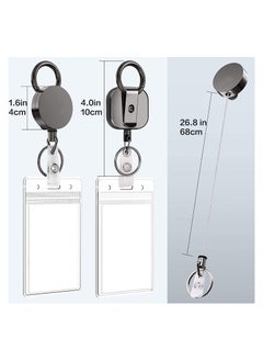 Y&D Metal Heavy Duty Retractable Badge Holders Reel 2 Pack Business Card Holder with Key Chain Keychain and Plastic ID 25.6 inches Reinforced Wire Cord Round & Square  - Image 2