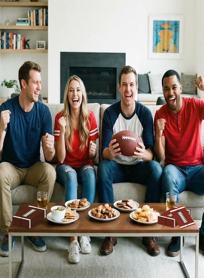 Litmitfu 50 Pack Football Napkins Party Supplies - Rectangle Rugby Pattern Napkin Bulk, 3-Ply Brown Disposable Paper Hand Towels Napkins Set for Football Game Day Tailgate Party Favors Table Decorations - Image 2