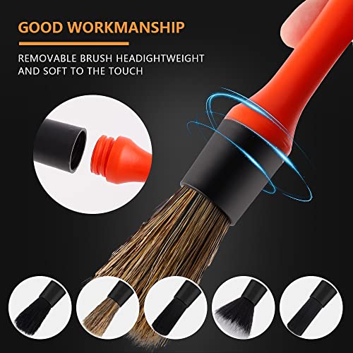 SPTA Car Detailing Brush Set, 5 Pack Soft Mixed Hair Auto Detail Brush Kit No Scratch for Automotive Elegant Surface Interior Exterior Dashboard Emblems Panels Engine Bay Wheels Air Vent Seat Leather - Image 2