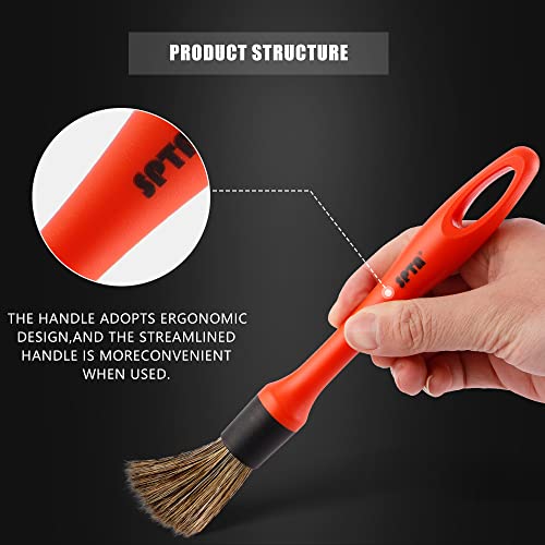 SPTA Car Detailing Brush Set, 5 Pack Soft Mixed Hair Auto Detail Brush Kit No Scratch for Automotive Elegant Surface Interior Exterior Dashboard Emblems Panels Engine Bay Wheels Air Vent Seat Leather - Image 4