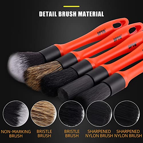 SPTA Car Detailing Brush Set, 5 Pack Soft Mixed Hair Auto Detail Brush Kit No Scratch for Automotive Elegant Surface Interior Exterior Dashboard Emblems Panels Engine Bay Wheels Air Vent Seat Leather - Image 5
