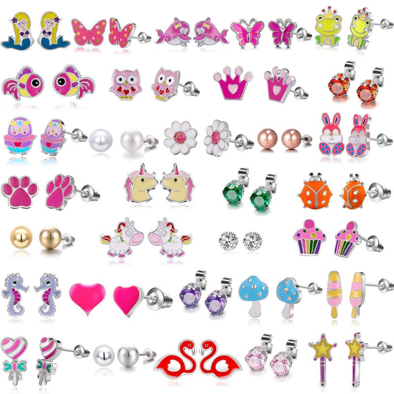 Tamhoo 33 Pairs Hypoallergenic Stud Earrings Set for girls Sensitive Ears With Stainless Steel Post in Vivid Colors and Multi-styles - Image 1
