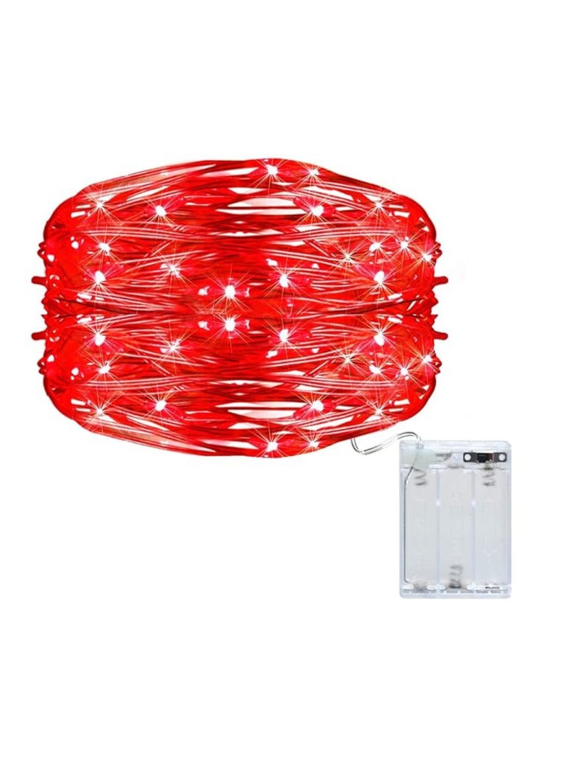 Yuwell Fairy Light Battery Operated Waterproof Starry Firefly Copper Wire String Light 5M 50 Led For Wedding Party Home And Garden Decorations Red  - Image 1