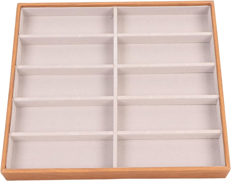 كلاراكو منظم النظارات الشمسية، حافظة عرض نظارات من الجلد الصناعي والخشب الصلب مع 10 فتحات، حافظة تخزين نظارات خفيفة الوزن محمولة بسعة كبيرة للنساء والرجال - Image 1