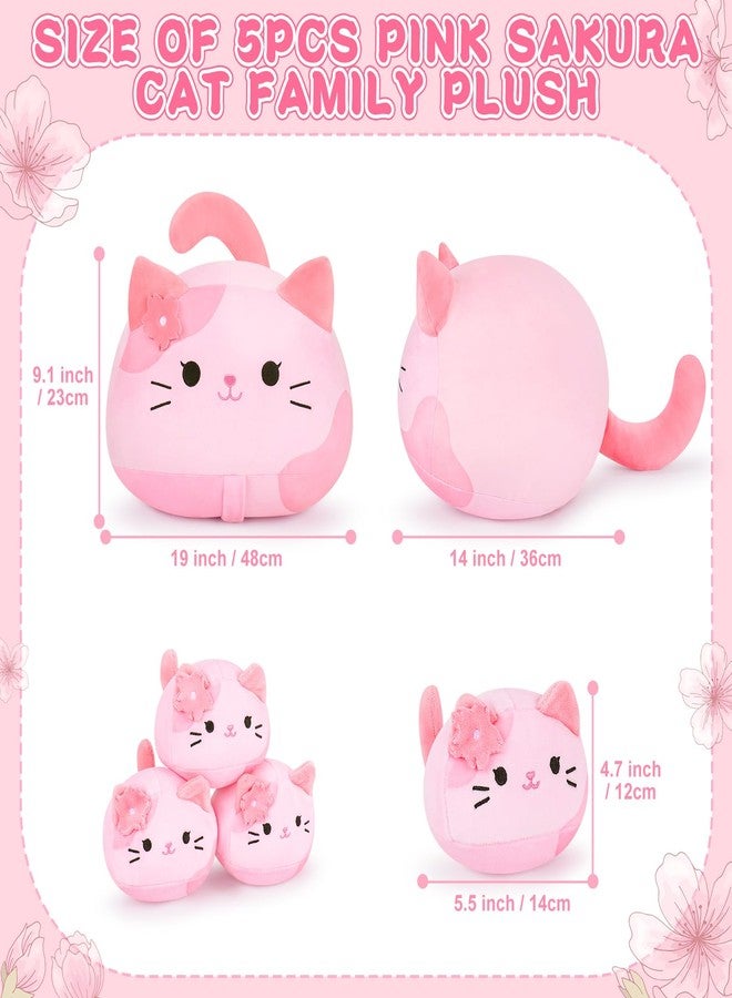 Auspicious beginning 5 PCS Pink Sakura Cat Plush Stuffed Animal Family-19" Soft Pink Sakura Cat Plush, Large Mommy Plushies with 4 Baby Kittens Plushies, Kawaii Plush Toy Christmas Birthday Gifts for Kids Boys Girls - Image 2