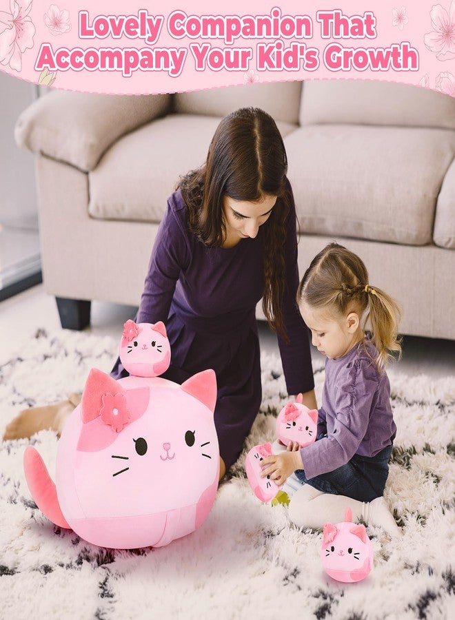 Auspicious beginning 5 PCS Pink Sakura Cat Plush Stuffed Animal Family-19" Soft Pink Sakura Cat Plush, Large Mommy Plushies with 4 Baby Kittens Plushies, Kawaii Plush Toy Christmas Birthday Gifts for Kids Boys Girls - Image 5