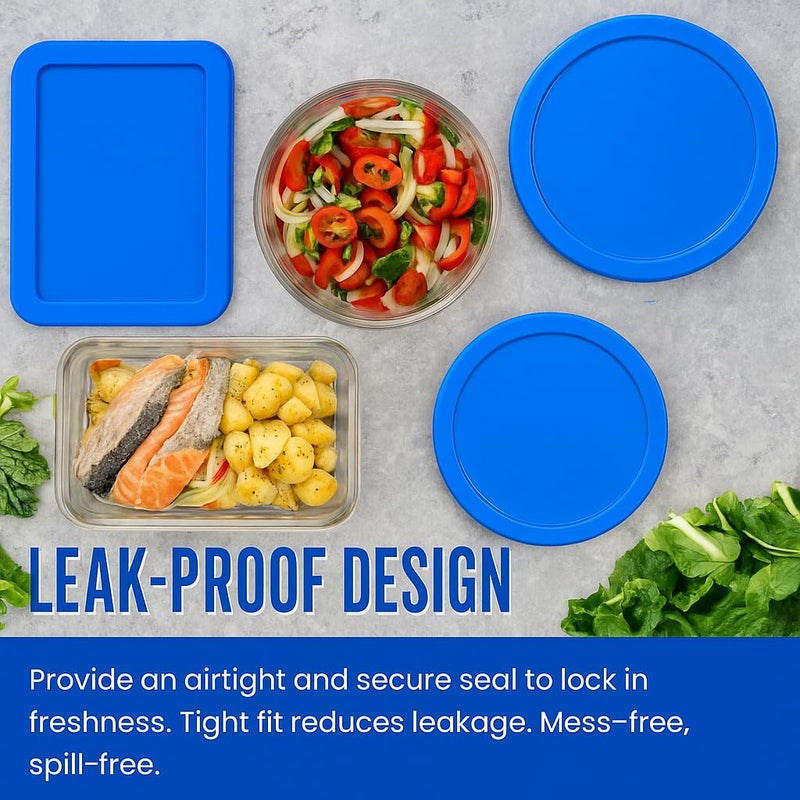 MRX Solutions Replacement Lids for Pyrex Glass Food Storage Containers Rectangular (1) 1-Cup (2) 2-Cup (2) 4-Cup (1) 7-Cup (2) 3-Cup (1) 6-Cup Round Rectangle (Blue) - Image 3