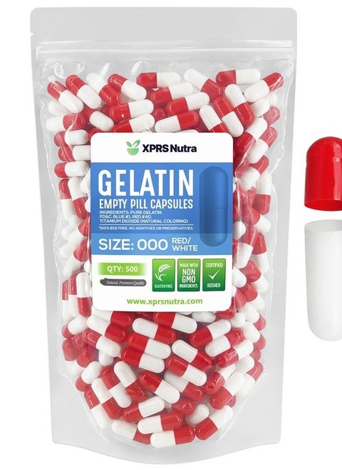Size 000 Empty Capsules - 500 Count Empty Gelatin Capsules - Empty Pill Capsules - DIY Supplement Capsule Filling - Fillable Color Gel Caps Pills (Red/White)