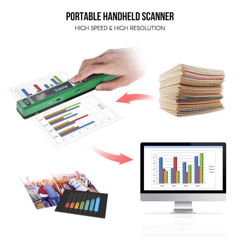 Portable Handheld Wand Wireless Scanner A4 Size 900DPI JPG/PDF Formate LCD Display with Protecting Bag and 8GB TF Card  for Business Document Reciepts Books Images - Image 4