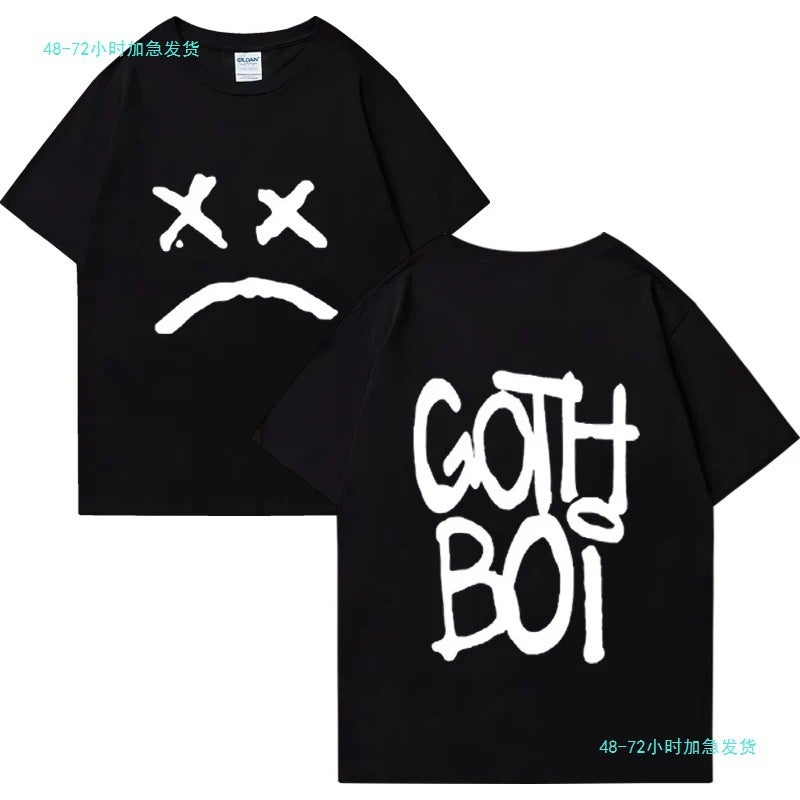Export Lil Peep Sad Face Gothboi Pattern T-Shirt 2024 Unisex Hip-Hop - Image 2