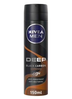 NIVEA MEN NIVEA MEN Spray for Men, DEEP Black Carbon Espresso Scent Anti-bacterial, Anti-perspirant  150m 