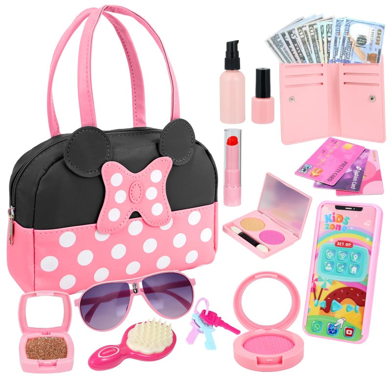 Mytothfy Pretend Play Purse for Little Girls Toddler Purse with Pretend Makeup Toys for Toddlers Princess Pretend Play Purse Toys with Accessories Kids Purse Toy Birthday Gift for Girls Age 3 4 5 6 - Image 2
