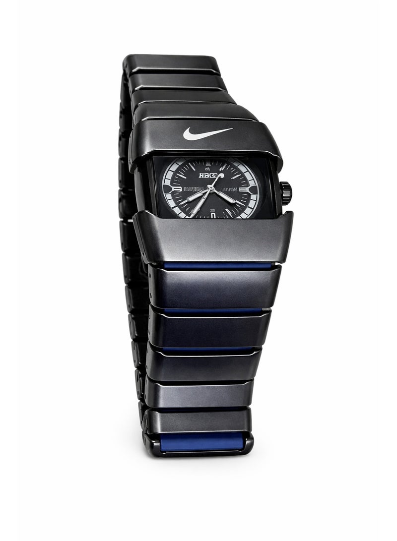 Nike Stainless Steel Analog Watch Black with Blue Accents Men's Wrist Watch