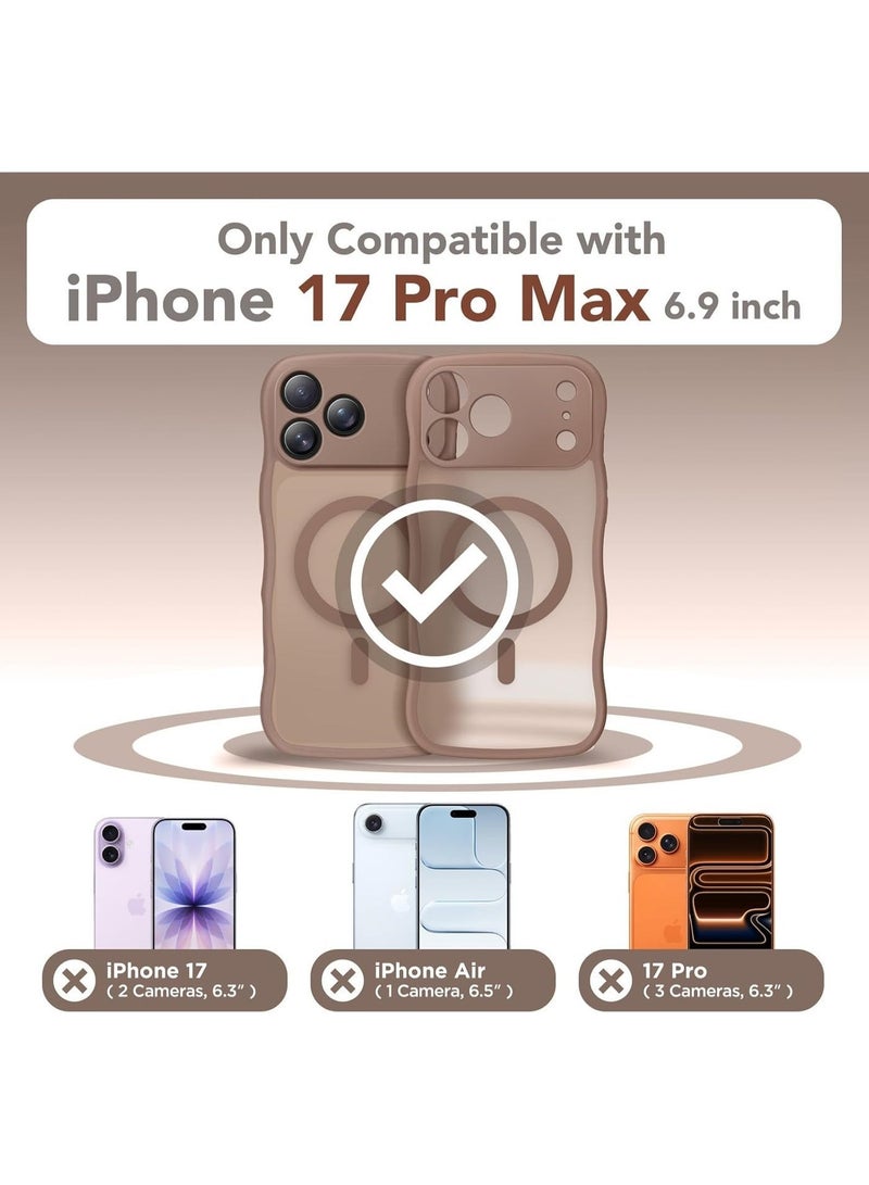 الخامس لطيفة غطاء هاتف مغناطيسي لـ iPhone 17 Pro Max للنساء والفتيات، تصميم مطفي شفاف جزئي بأمواج جذاب، حماية كاملة للكاميرا، متوافق مع ماج سيف، اللون بني - Image 2