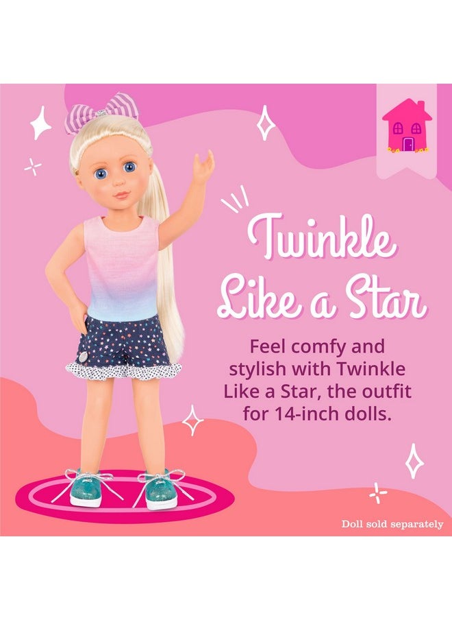 Glitter Girls - 14 Inch Doll Clothes 4Pcs Starry Outfit Colorful Top & Polka Dot Shorts Glittery Shoes & Hair Bow 3 Years + Twinkle Like A Star - Image 1