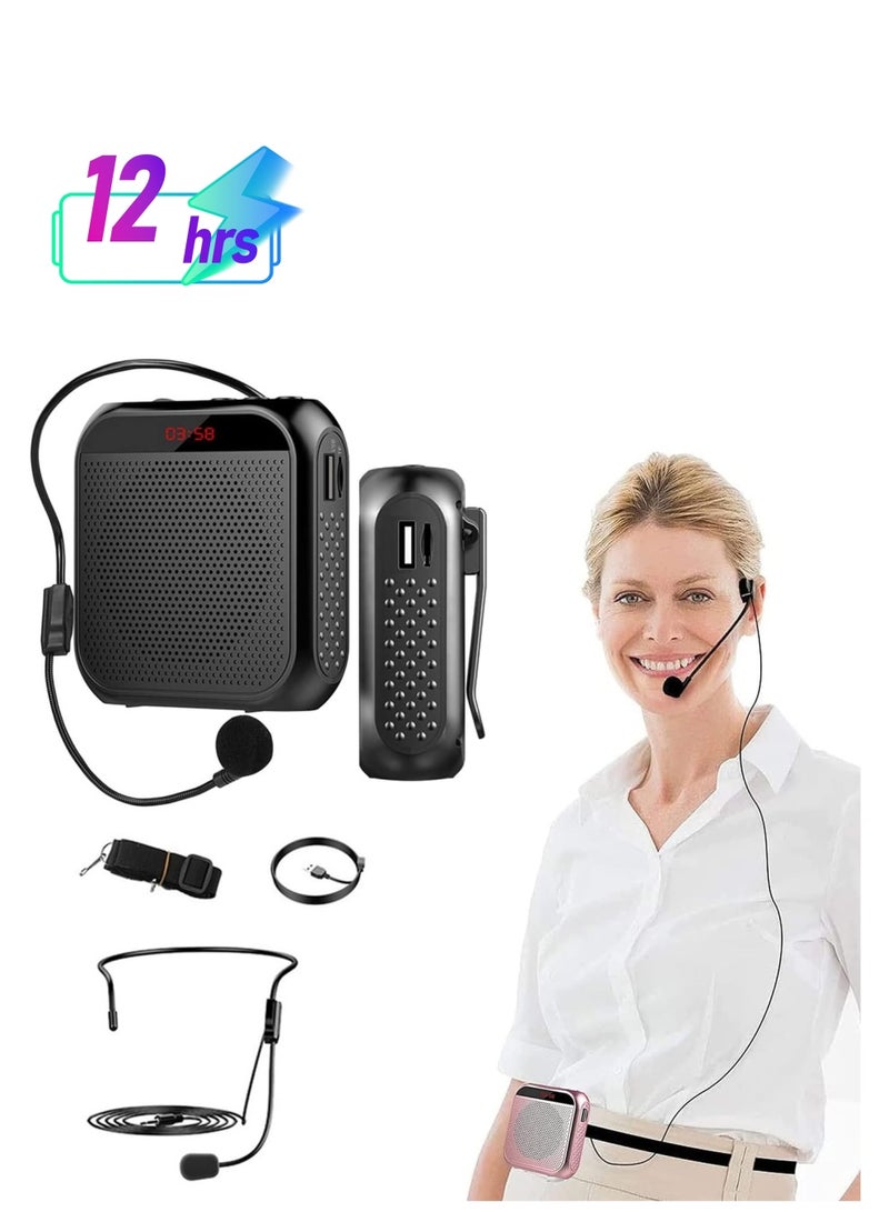 Voice Amplifier with Wired Microphone Headset, Portable Rechargeable PA System Speaker Personal Microphone Speech Amplifier, Loudspeaker for Teachers, Tour Guides/Coaches Metting/Yoga/Fitness (Black) - Image 1