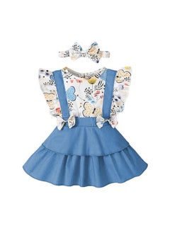 Hopscotch Hopscotch Girls Graphic Cotton Butterfly Sleeves Fit Flare Plain Casual Dresses in Blue Color for Ages 9-12 Months (GOO-4681165)  - Image 1