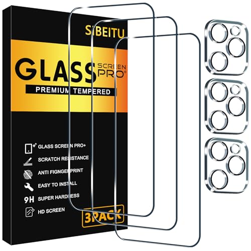 SIBEITU 3 Pack Screen Protector for iPhone 16 Pro with 3 Pack Camera Lens Protector, 6.3 Inch HD Clear 9H Hardness Tempered Glass Film, Scratch Resistent, Easy Installation, Bubbles Free - Image 1