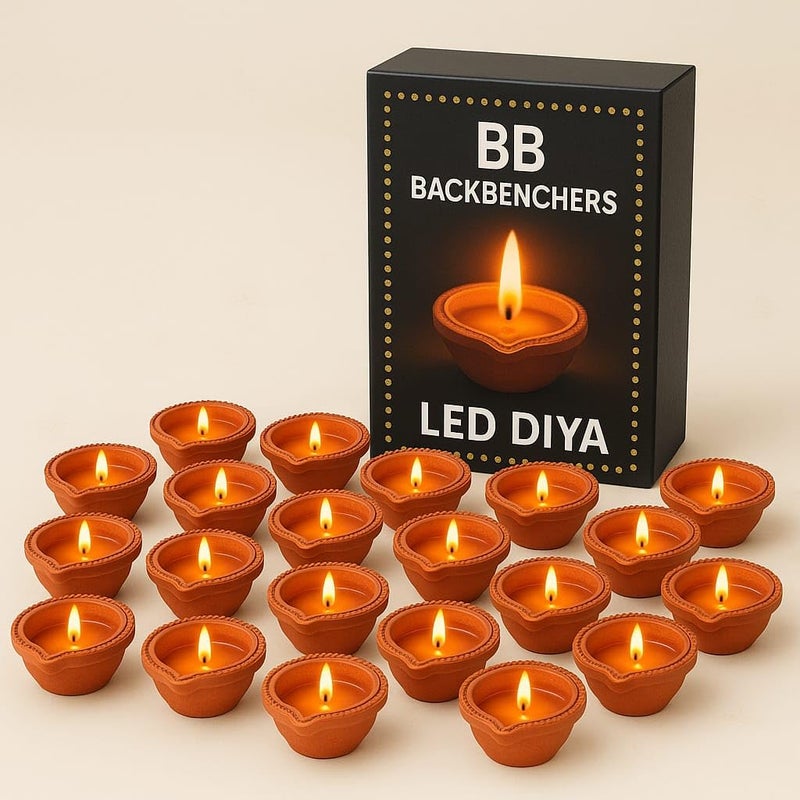 BB BACKBENCHERS Led Diya Lights Set, Water Sensor, Flameless & Smokeless, Battery Operated, Red Decorative Diyas for Diwali, Christmas, New Year (24) - Image 4