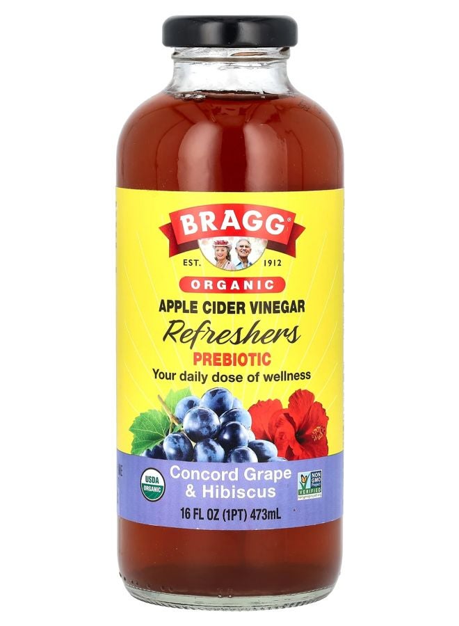 Bragg Organic Apple Cider Vinegar Refreshers Prebiotic Concord Grape & Hibiscus 16 fl oz (473 ml)