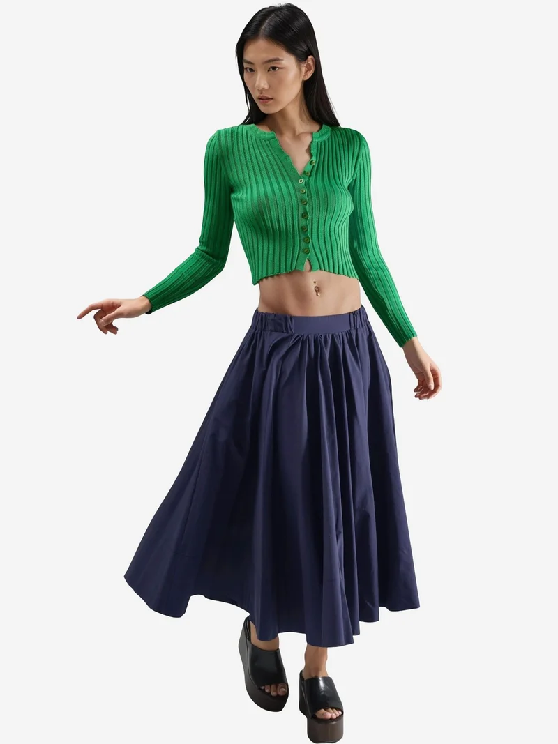 My Fashion Pine Green MY FASHION Fitted Ribbed Crop Sweater with Buttons for Women | Best Price UAE