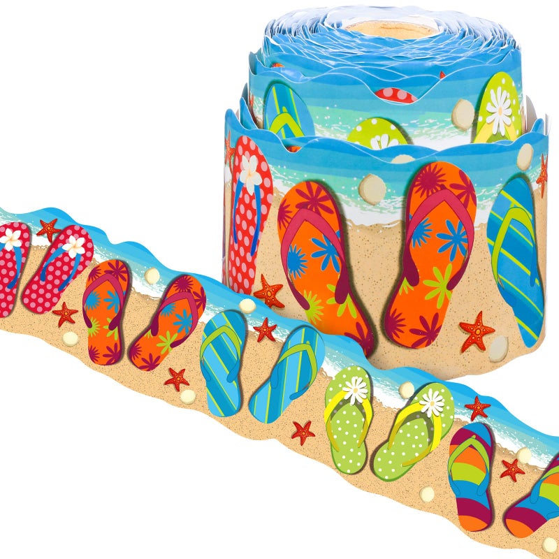 Panelee Summer Flip Flops Border 68.9 Feet Bulletin Board Border Butterflies Flowers Bee Space Inspirational Cute Decor for Classroom Bulletin Boards Chalkboard Wall Decor - Image 1