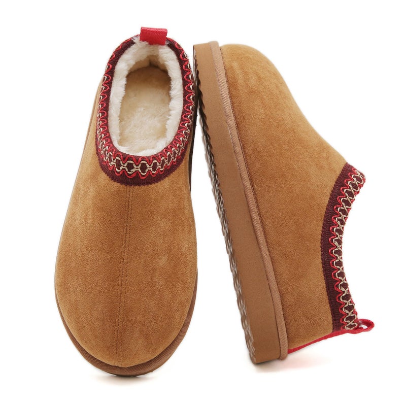 SMajong Women's Slippers Mens Platform Mini Boots Fuzzy House Slipper Fur Fleece Winter Home Shoes Indoor and Outdoor Red Brwon US 10.5 Women/9 Men - Image 4