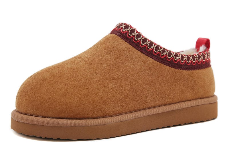 SMajong Women's Slippers Mens Platform Mini Boots Fuzzy House Slipper Fur Fleece Winter Home Shoes Indoor and Outdoor Red Brwon US 10.5 Women/9 Men - Image 1
