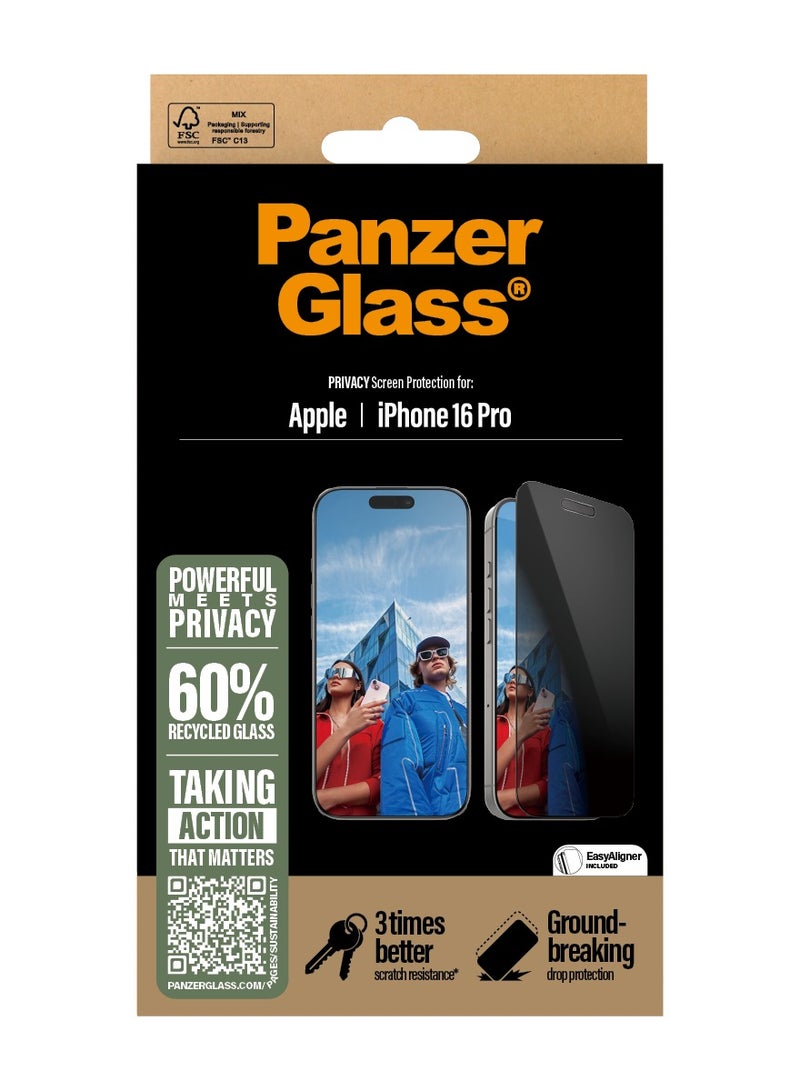 PanzerGlass حماية شاشة بانزر جلاس® للخصوصية لجهاز آبل آيفون 16 برو زجاج مقسى، مقاومة عالية للخدوش، مقاومة للصدمات، طلاء خالي من البقع - مع مساعدة في التركيب لتسهيل التثبيت - Image 3