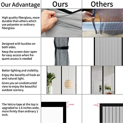 CHIYUNS Double Door Mesh Screen Magnetic Closure Heavy Duty for Sliding Door 72" x 80" Extra Long Magnet Bug Screens for French Doors, Self Closing Fiberglass Mosquito Net for Doorway, Keep Bugs Out - Image 5
