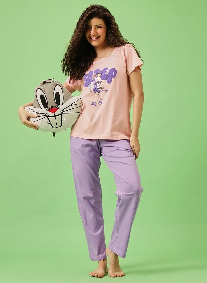 كلوفيا طقم بيجاما من بنطال وتيشيرت قطن بطبعة لولا باني