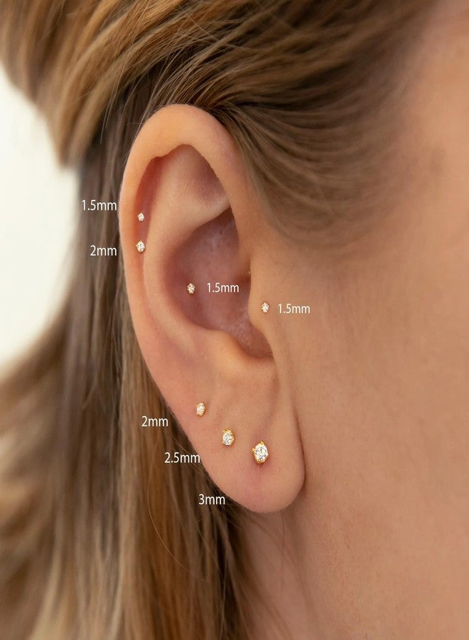 NONTAI 16G/18G/20G Small Cubic Zirconia Stud Earrings Gold Flat Back Earrings Unthreaded Cartilage Piercing Nose Helix Conch Tragus Piercing, 16 gauge (1.2mm post), Stainless Steel, Cubic Zirconia - Image 2
