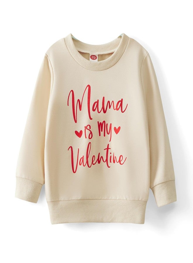 Karuedoo Mommy and Me Valentines Outfits Family Matching Shirts Letter Print Crewneck Long Sleeve Sweatshirt Pullover Top (Baby, 12-18 Months, Beige Red) - Image 3