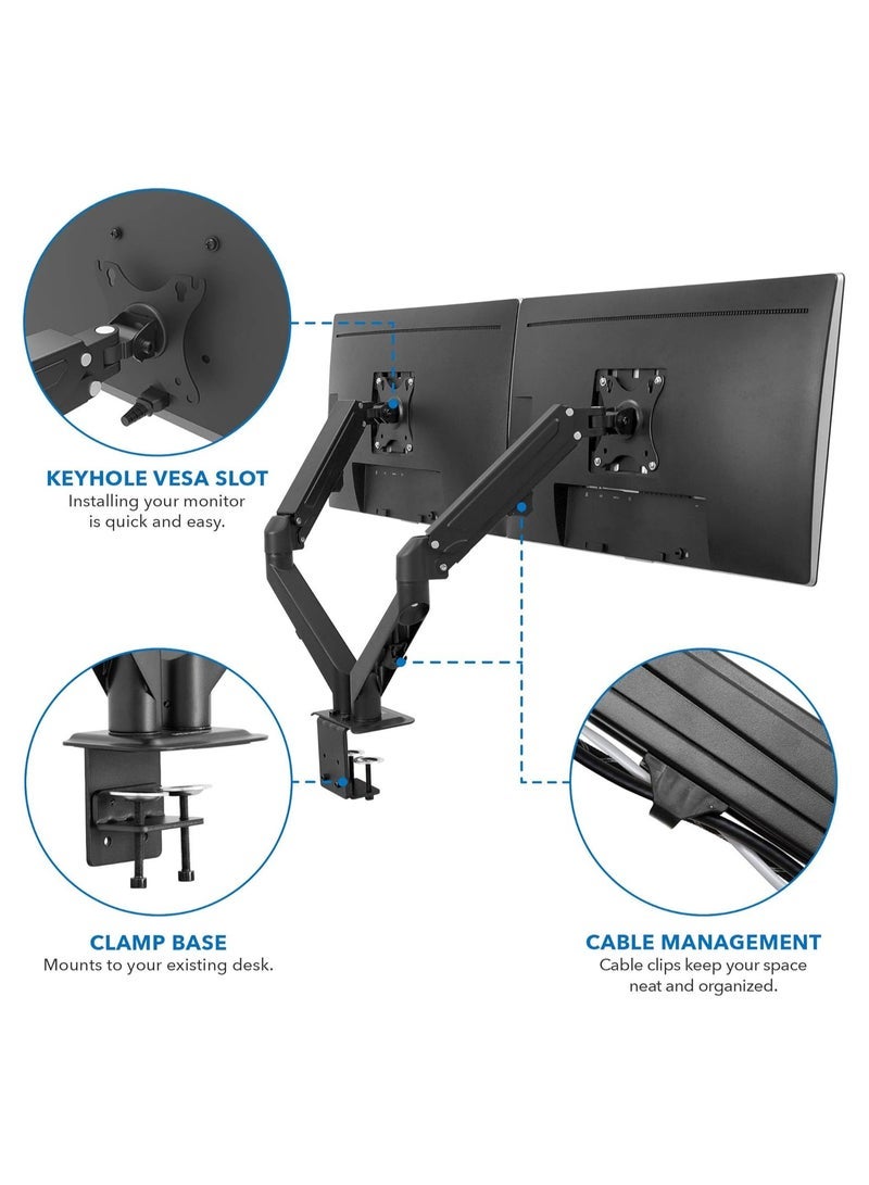 Skill Tech Dual Monitor Desk Mount Stand – Full Motion Swivel & Tilt Arm for Two Screens, Fits 13"–32" Displays, 2–9kg Load Capacity Per Arm, Height Adjustable, Cable Management System, Space-Saving Design – Model SH130-C024 – Black Color  - Image 5