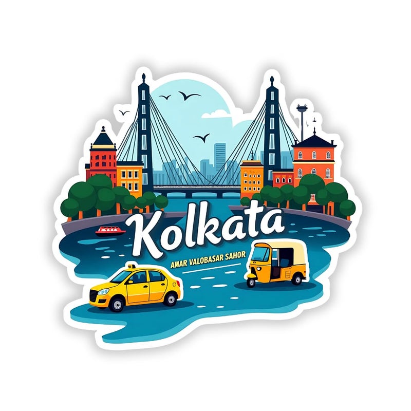 GiftODay Kolkata Theme Souvenir Wooden Fridge Magnet for Refrigerator Kolkata Fridge Magnet for Kitchen Home Decor Perfect Souvenir Gift Size 3x3 Inches Pack of 1 - Image 1