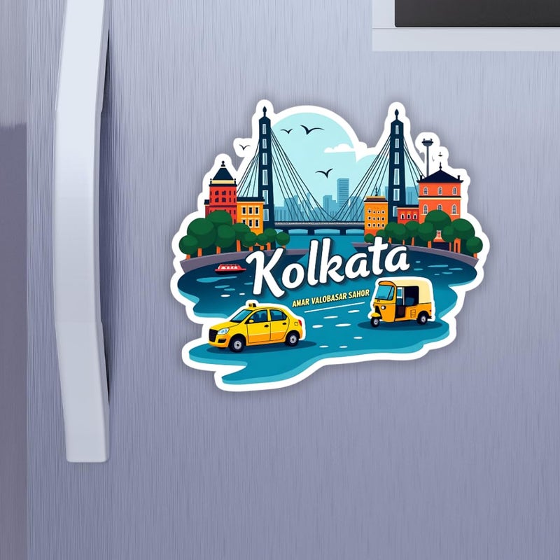 GiftODay Kolkata Theme Souvenir Wooden Fridge Magnet for Refrigerator Kolkata Fridge Magnet for Kitchen Home Decor Perfect Souvenir Gift Size 3x3 Inches Pack of 1 - Image 2