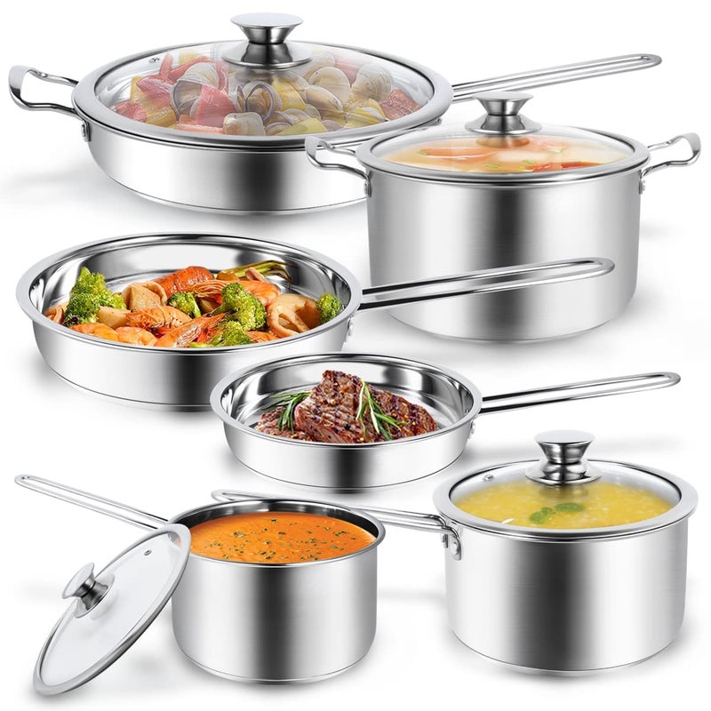 Aufranc 10-Piece Pots and Pans Set, Stainless Steel Cookware Set- Includes Ergonomic Handle Saucepans, Skillets, Dutch Oven, Stockpot, Steamer & More - Premium Pots and Pans for Home Chefs - Image 1