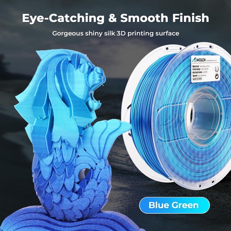 AMOLEN Shiny Silk PLA 3D Printer Filament, Shiny Gradient Silk Pla 1.75mm Azure Blue 3D Printing Filament 1KG/2.2lb - Image 2