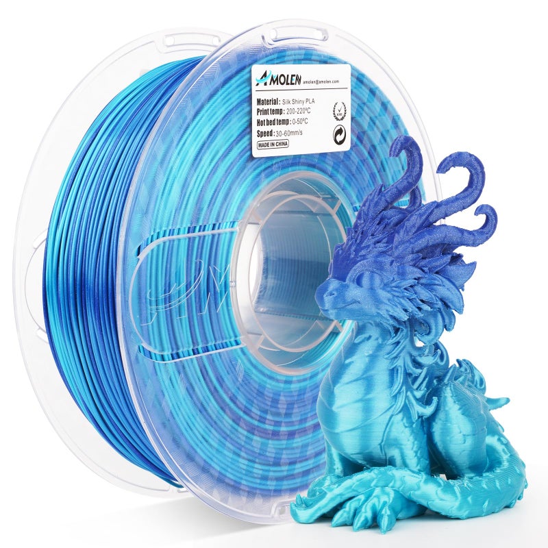 AMOLEN Shiny Silk PLA 3D Printer Filament, Shiny Gradient Silk Pla 1.75mm Azure Blue 3D Printing Filament 1KG/2.2lb - Image 1