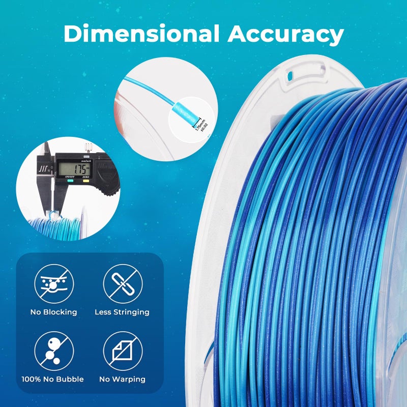 AMOLEN Shiny Silk PLA 3D Printer Filament, Shiny Gradient Silk Pla 1.75mm Azure Blue 3D Printing Filament 1KG/2.2lb - Image 5