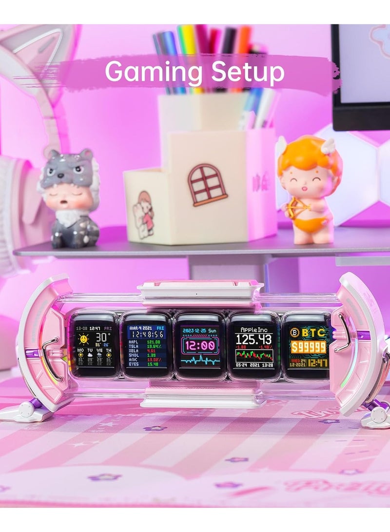 Divoom Times Gate - Cyberpunk Gaming Setup Digital Clock with Smart APP Control, WiFi Connect, RGB LED Display, Personalized Dashboard, Pixel Art for Gaming Room & Office Decor(Pink)
