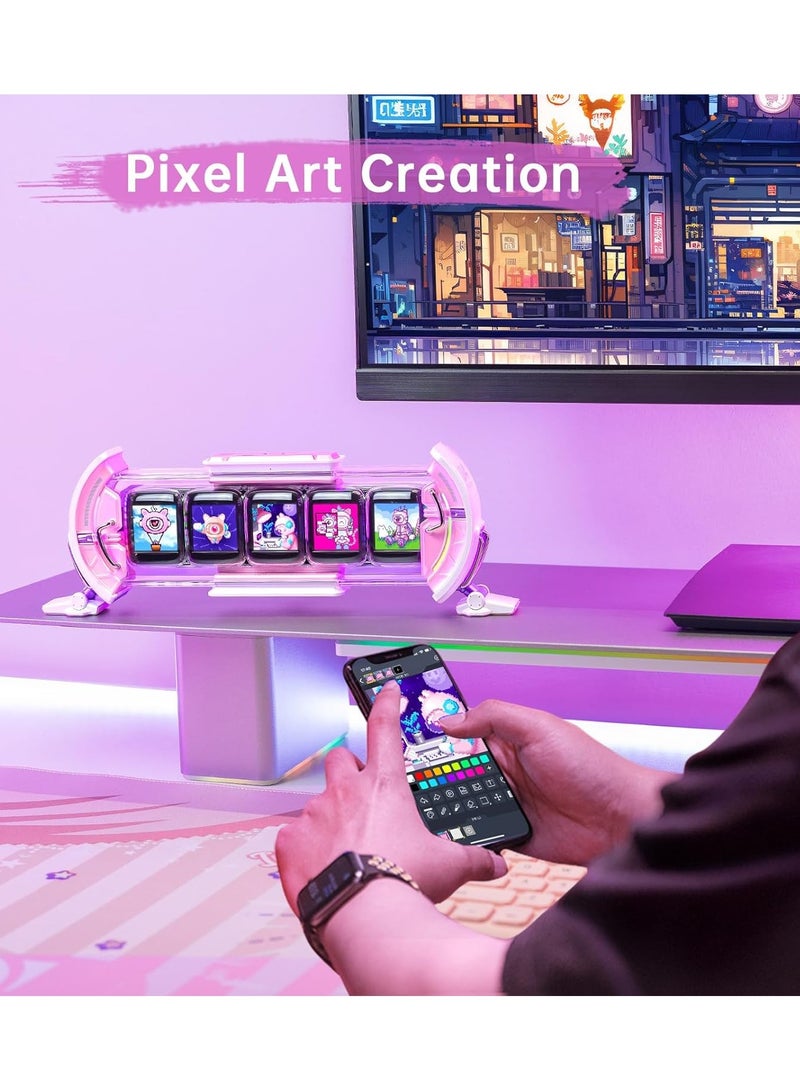 Divoom Times Gate - Cyberpunk Gaming Setup Digital Clock with Smart APP Control, WiFi Connect, RGB LED Display, Personalized Dashboard, Pixel Art for Gaming Room & Office Decor(Pink)