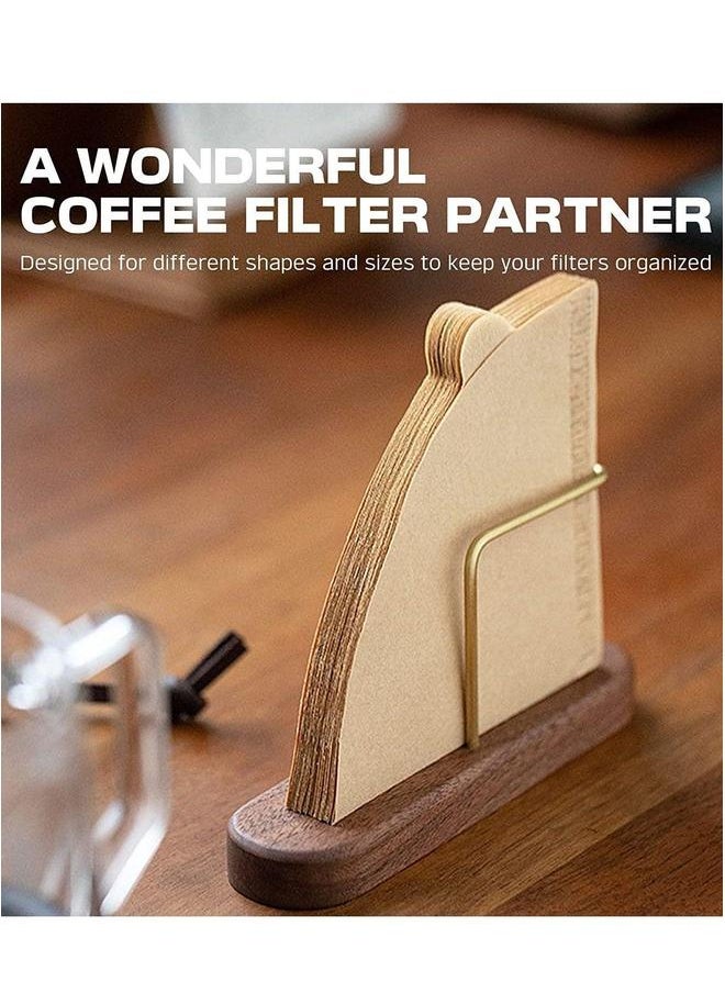 HOMESTAR - Walnut Base Coffee Filter Holder,Pure Brass Paper Storage Rack,Filter Container Stand Suitable For V60 and Fan Shape Flat-bottomed Pour Over - Image 1